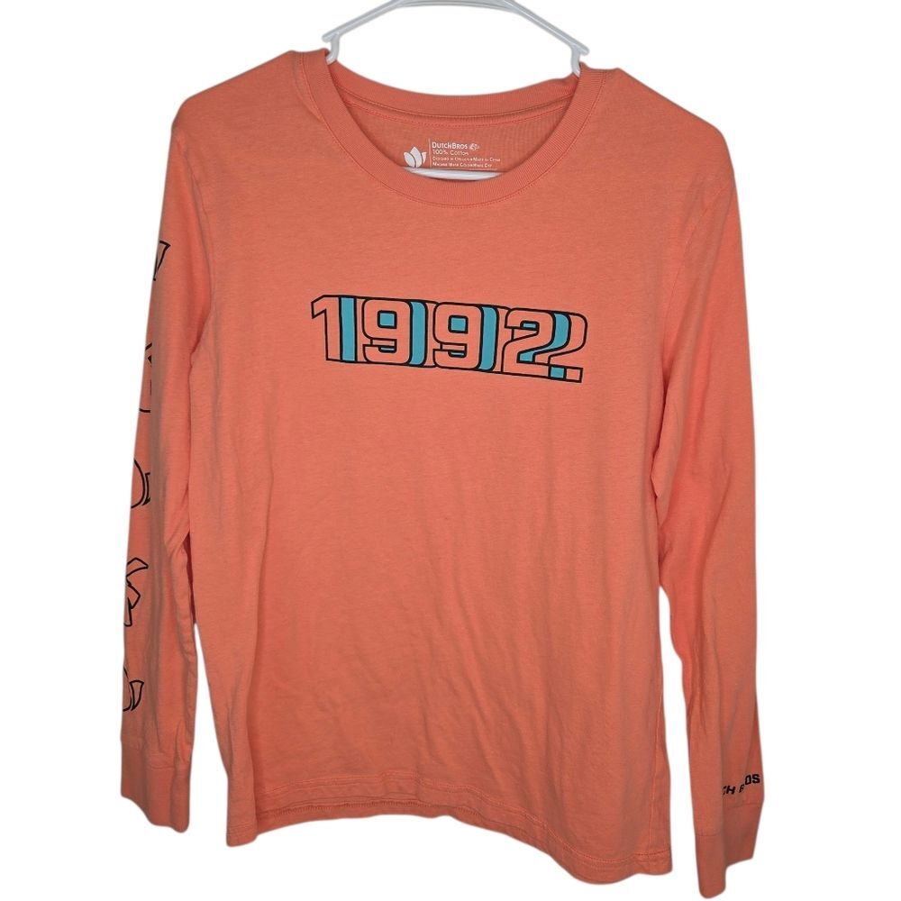 Dutch Bros Orange 1992 Graphic Long Sleeve Tee T-shirt Size LARGE